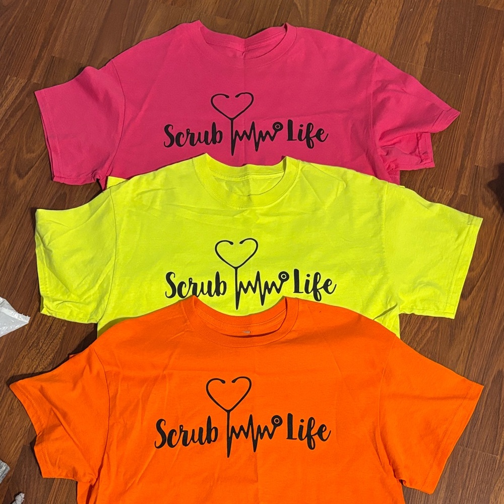 Scrub Life  T-Shirt Set - Pink, Yellow, Orange NWOT